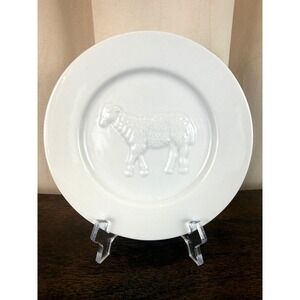BonJour Set of TWO (2) Farm Animal 7" Sheep Lamb Salad Plates White Stoneware
